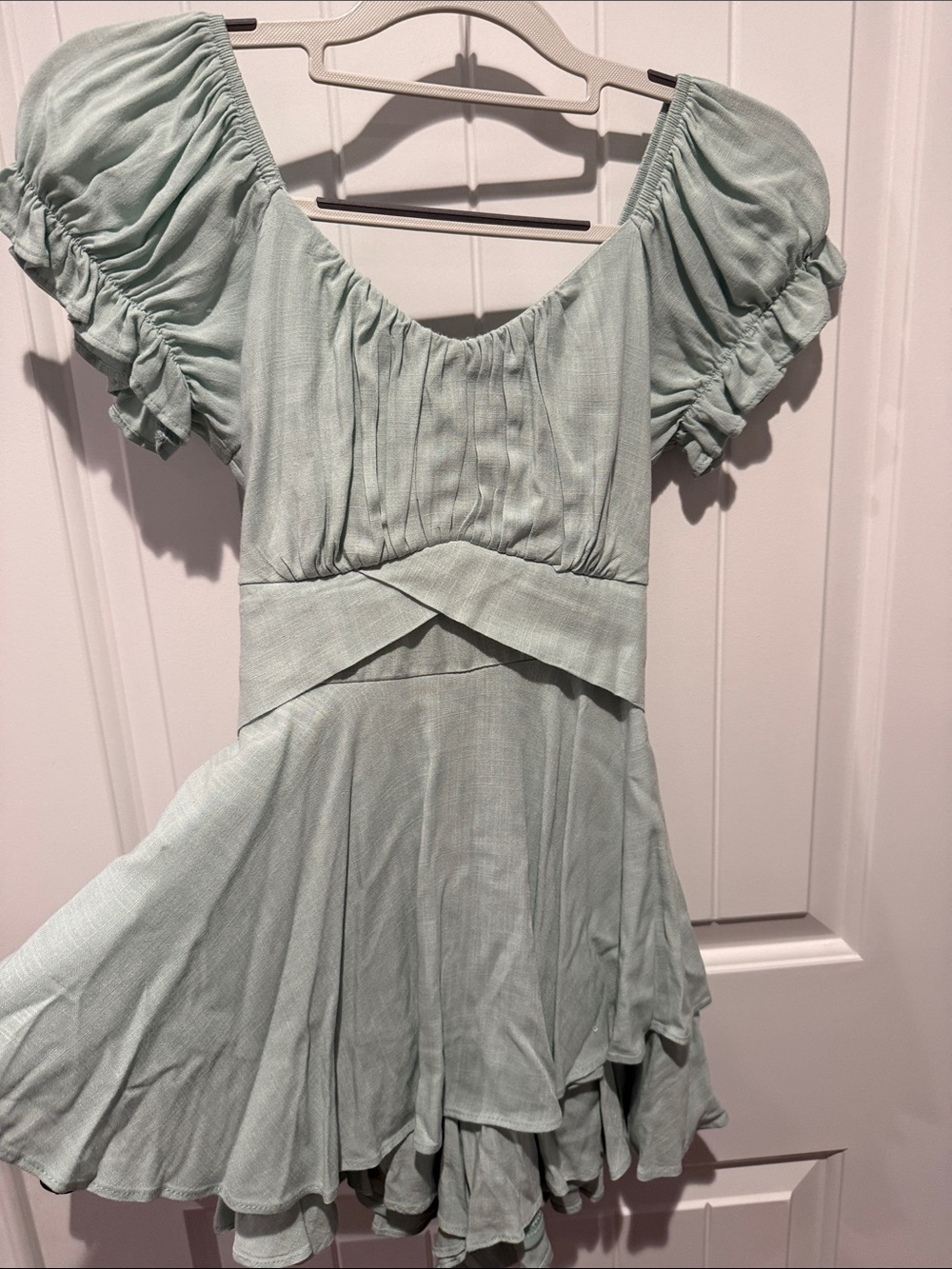 Altar'd State Sage Green Puff Sleeve Mini Dress